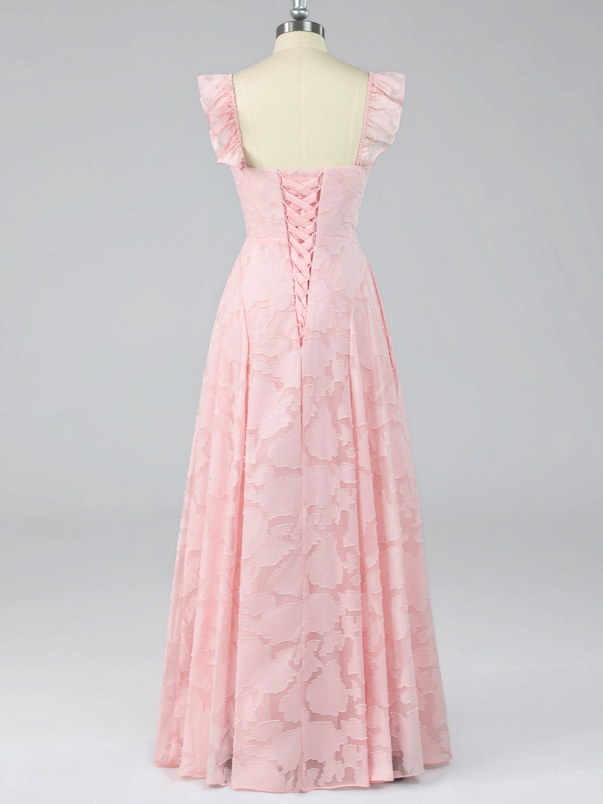 Pink Jacquard Square Neck A-Line Maxi Dress