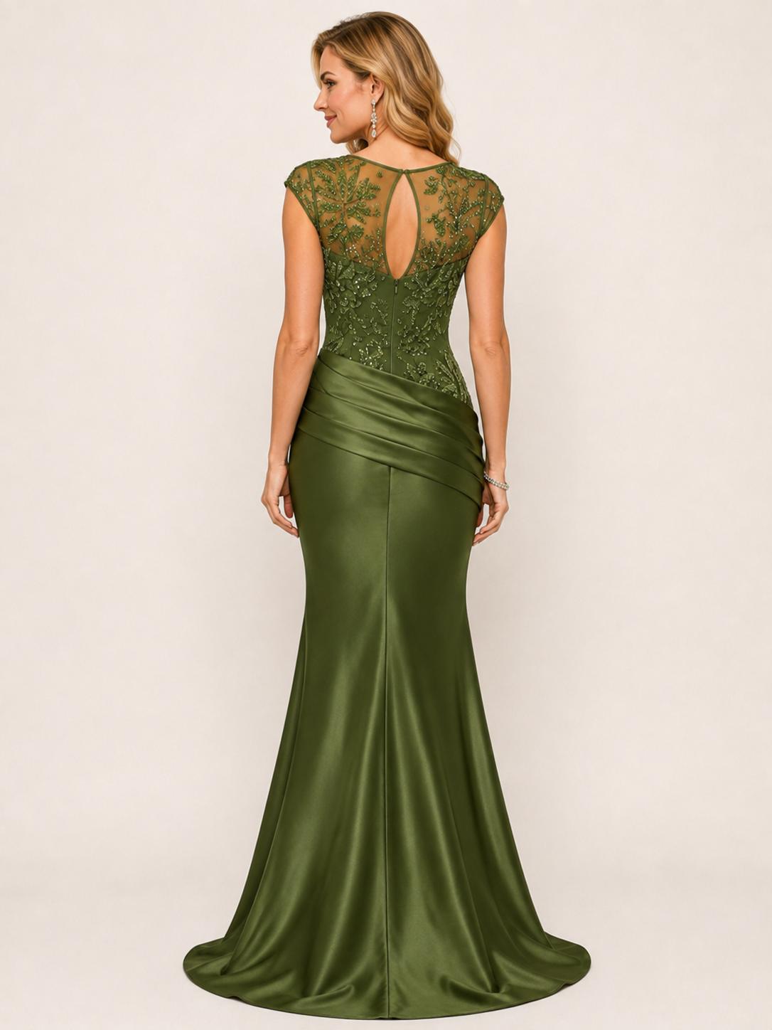 Green Beaded Lace Mother of the Bride Dress
