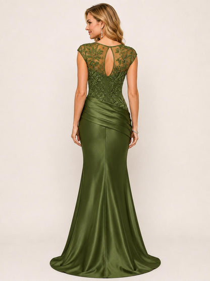 Green Beaded Lace Mother of the Bride Dress