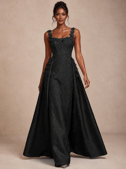 Light Blue 3D Floral Jacquard Prom Dress with Detachable Overskirt Corset Gown