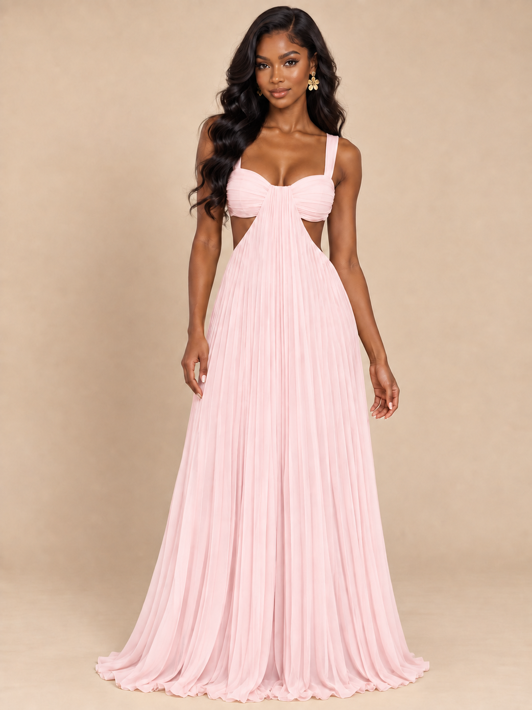 Butter Yellow Pleated Cutout Maxi Dress