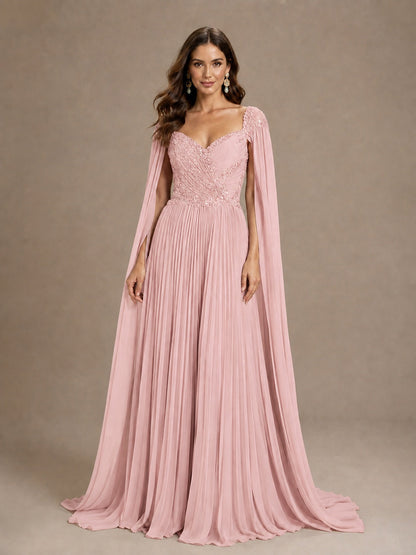 Sage Green Beaded Cape Sleeve Mother of the Bride Dress