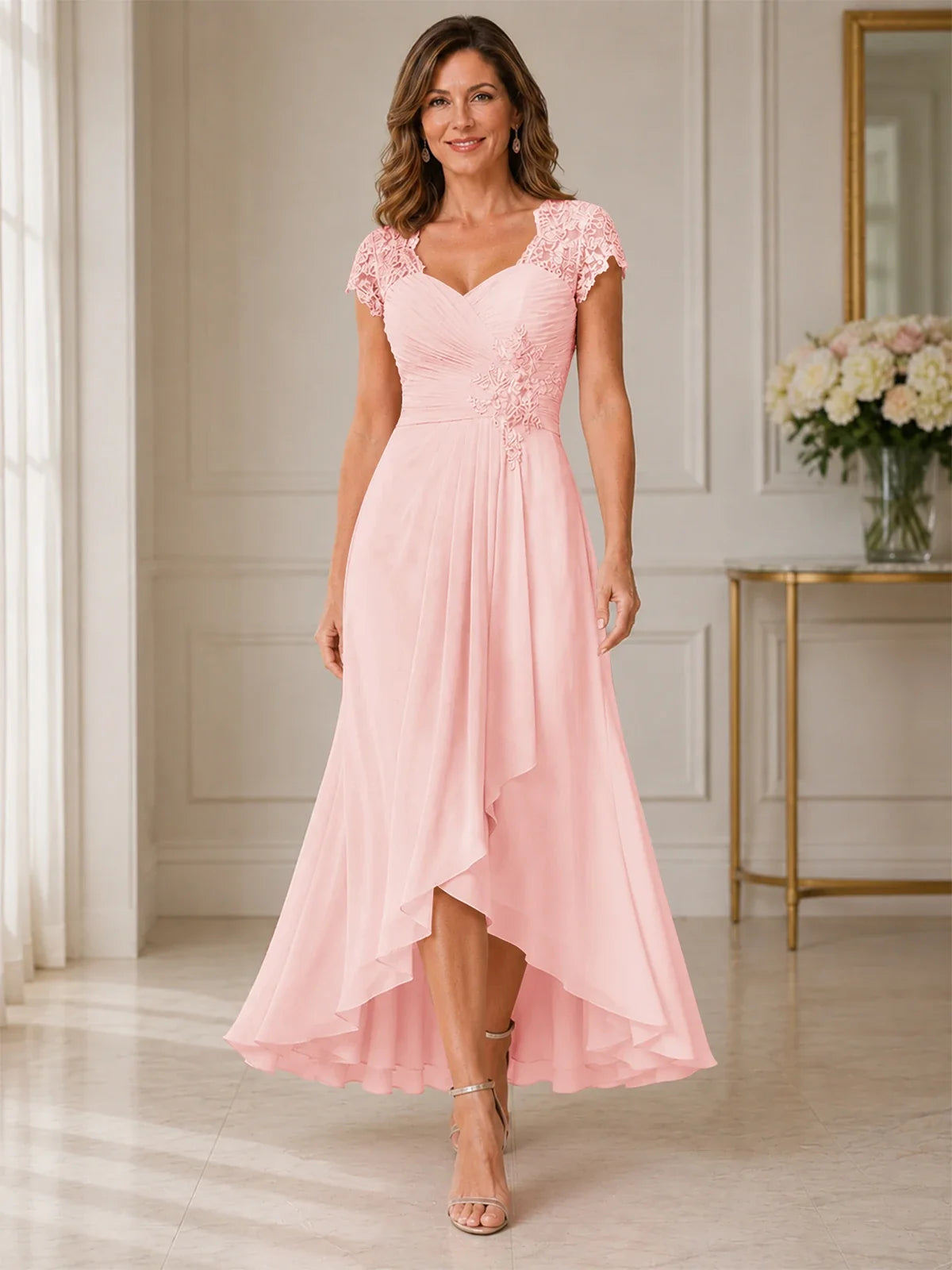 Chiffon Mother of the Bride & Groom Dress with Applique and Sequins