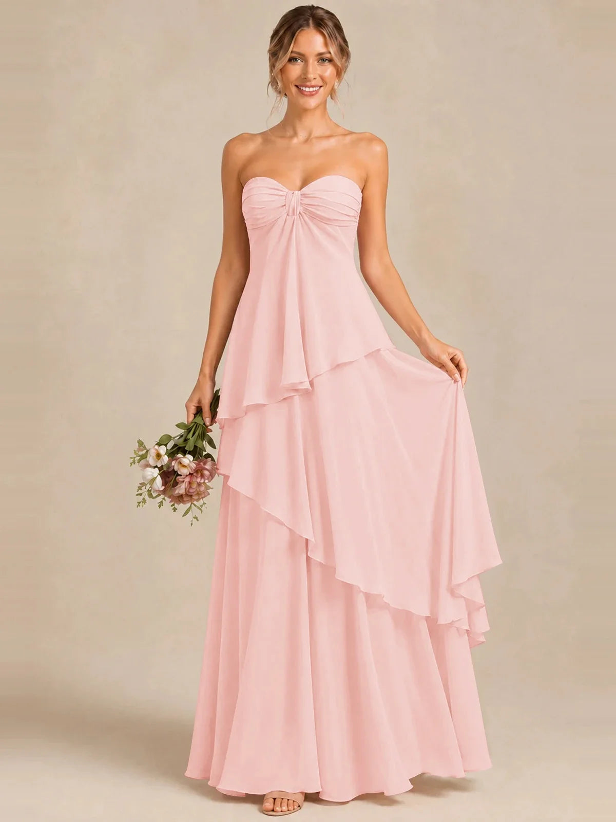 Strapless Chiffon Bridesmaid Dress with Tiered Ruffles