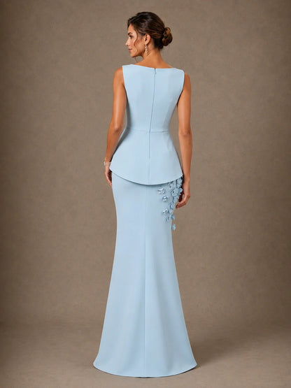 3D Floral Applique Mother of the Bride Dress with Peplum