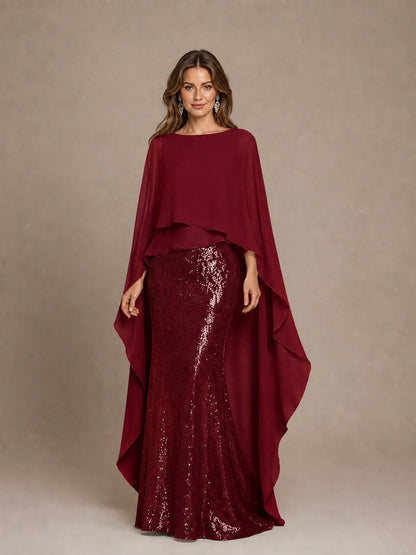 Sage Green Sequin Cape Sleeve Mother of the Bride Gown