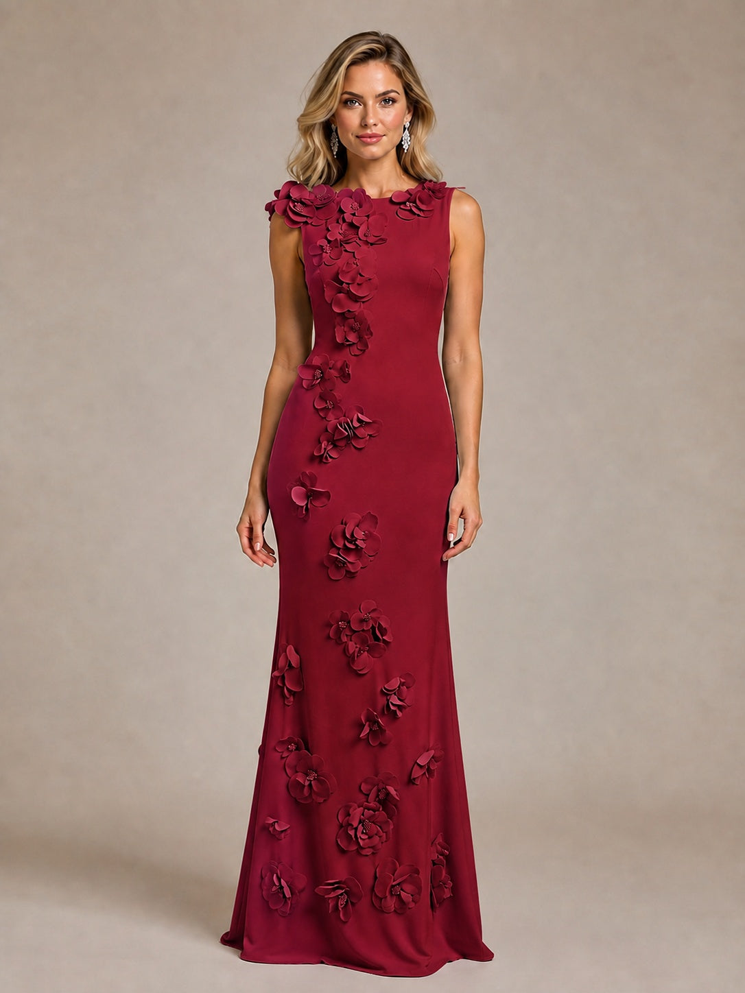 3D Floral Applique Mermaid Evening Gown for Wedding Guest