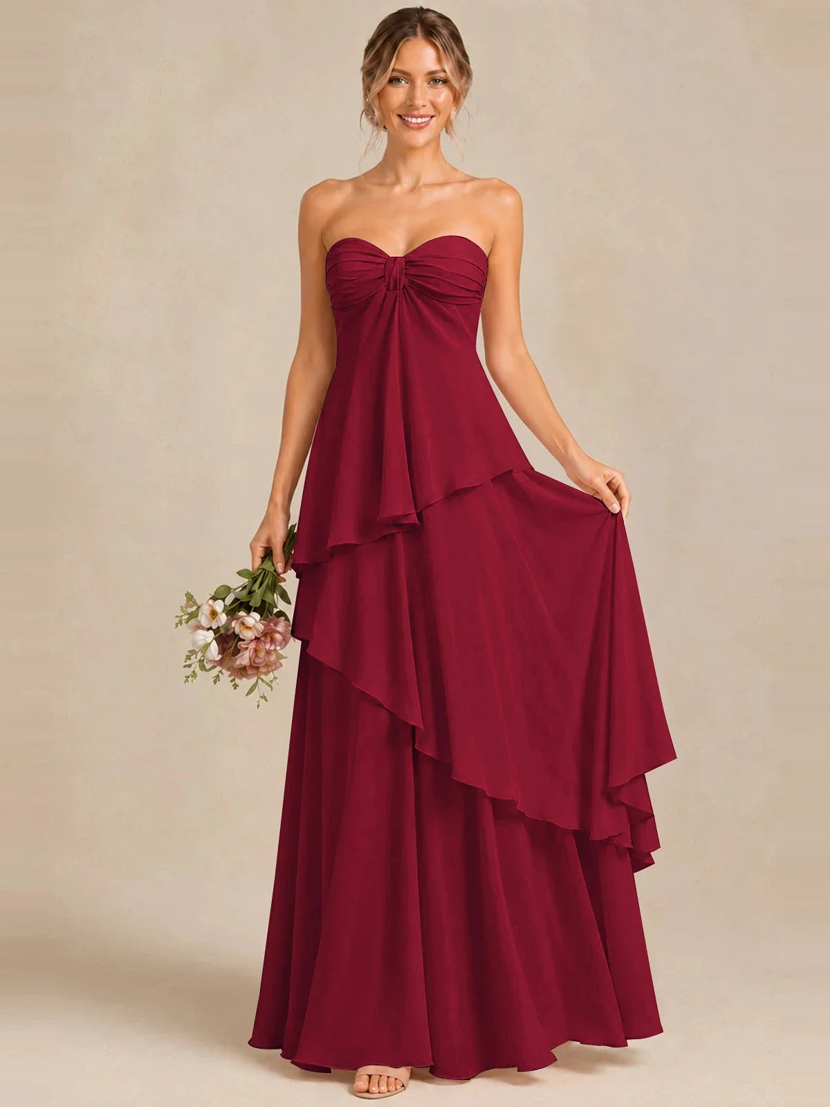 Strapless Chiffon Bridesmaid Dress with Tiered Ruffles