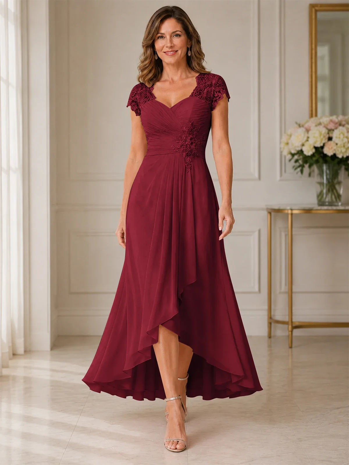 Chiffon Mother of the Bride & Groom Dress with Applique and Sequins