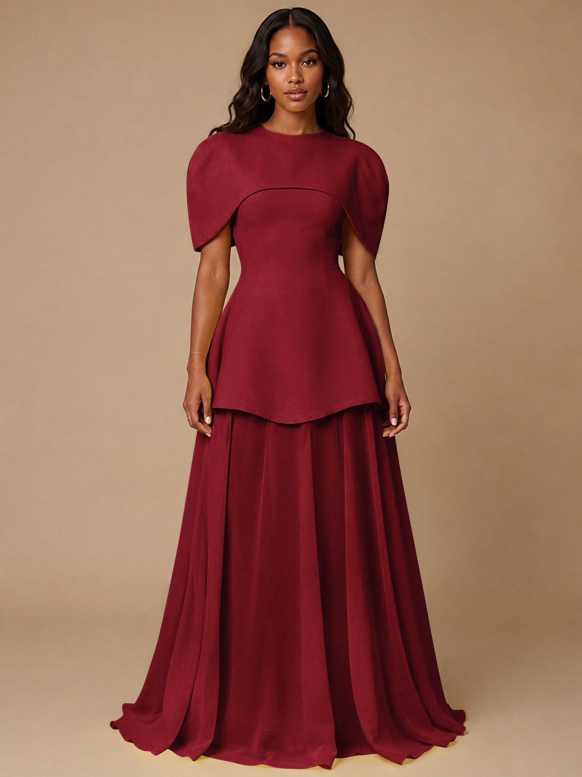 Yellow Cape Sleeve Peplum Maxi Dress