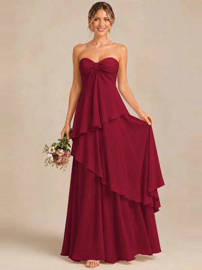 Strapless Chiffon Bridesmaid Dress with Tiered Ruffles