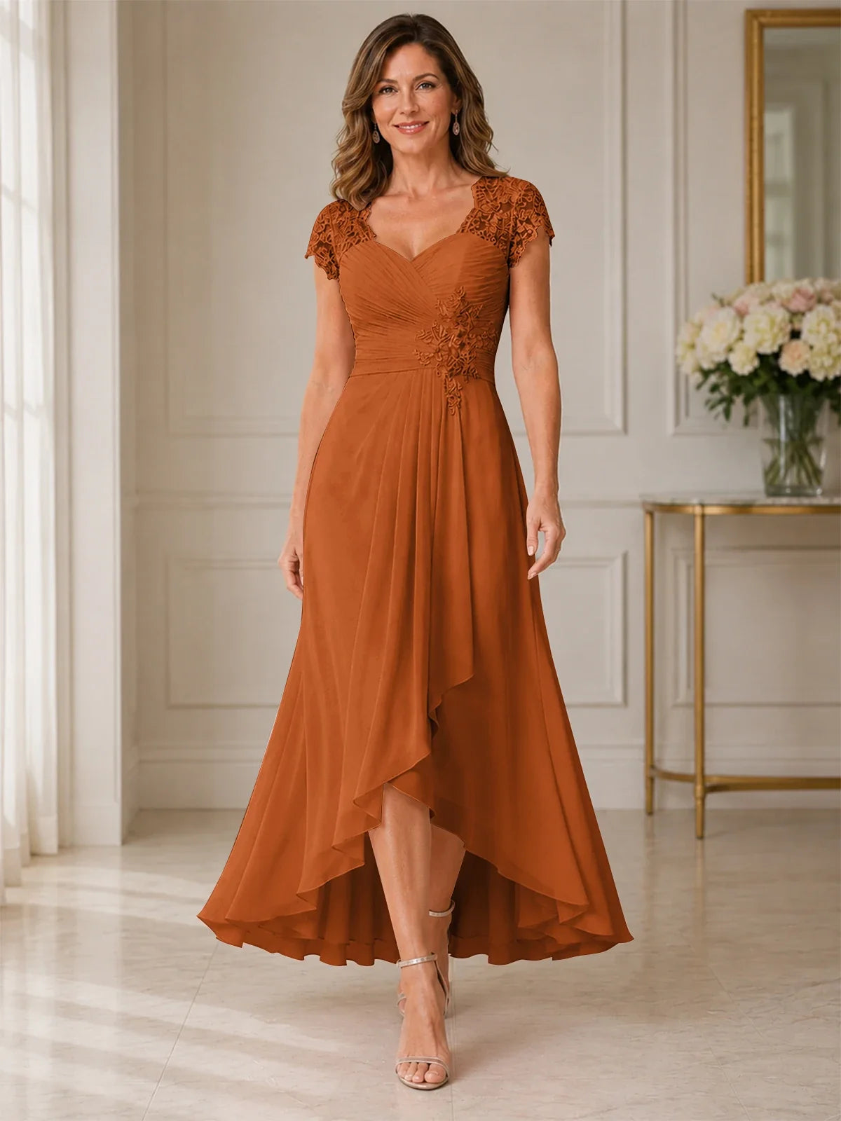 Chiffon Mother of the Bride & Groom Dress with Applique and Sequins