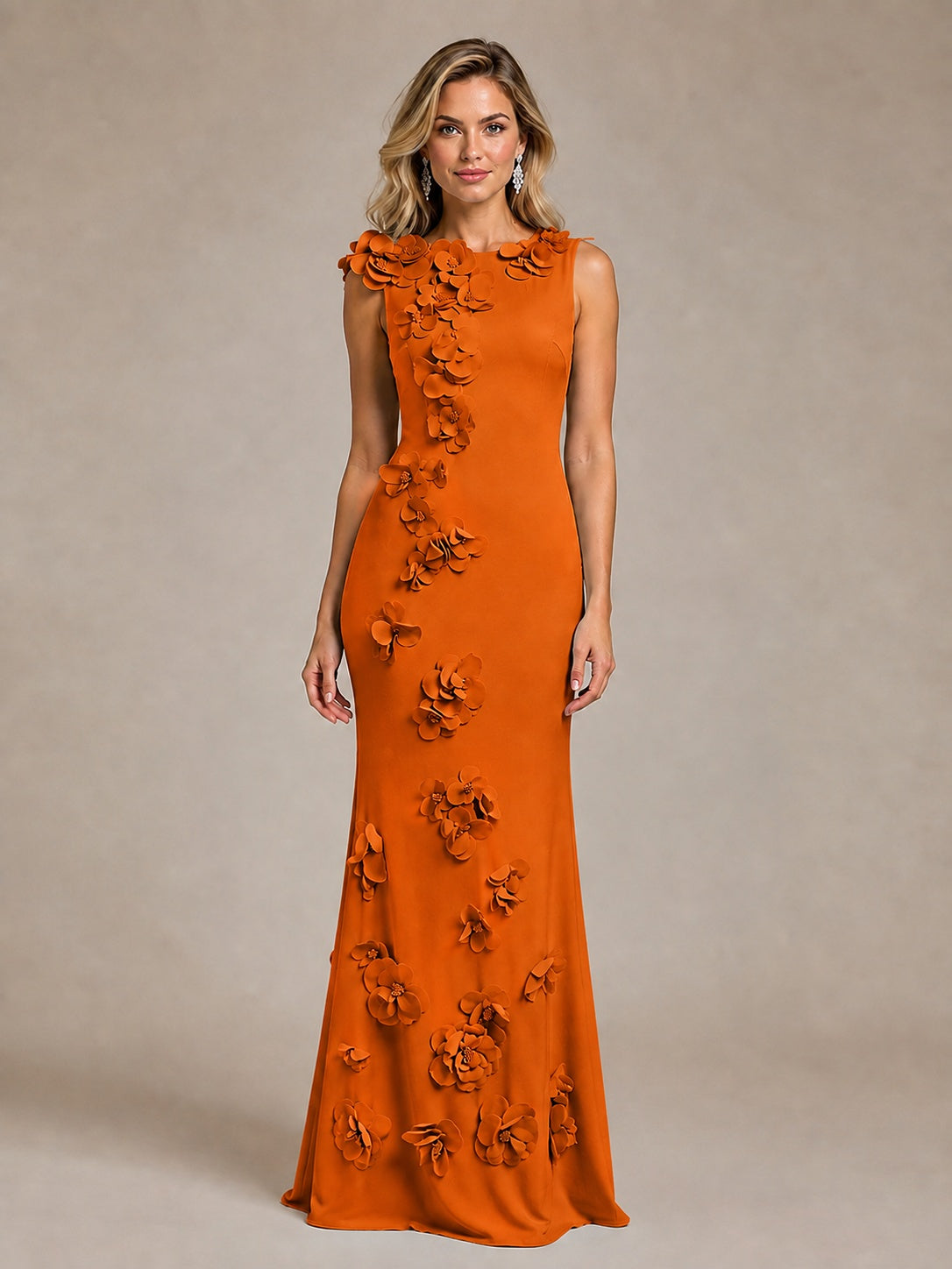 3D Floral Applique Mermaid Evening Gown for Wedding Guest