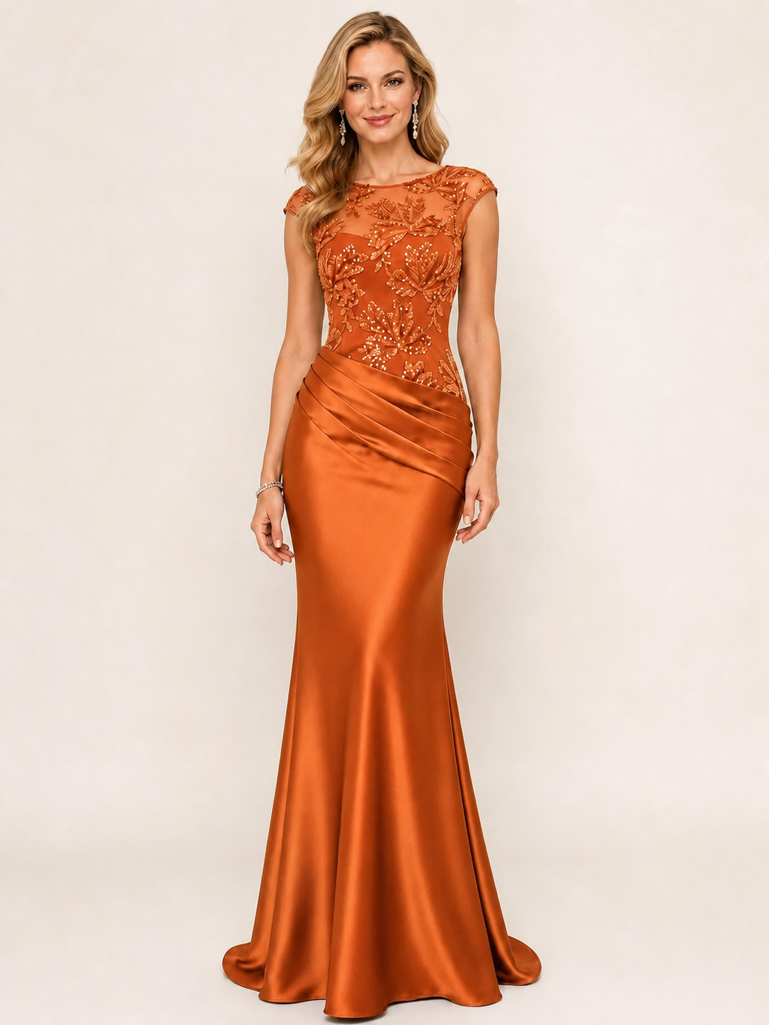 Green Beaded Lace Mother of the Bride Dress