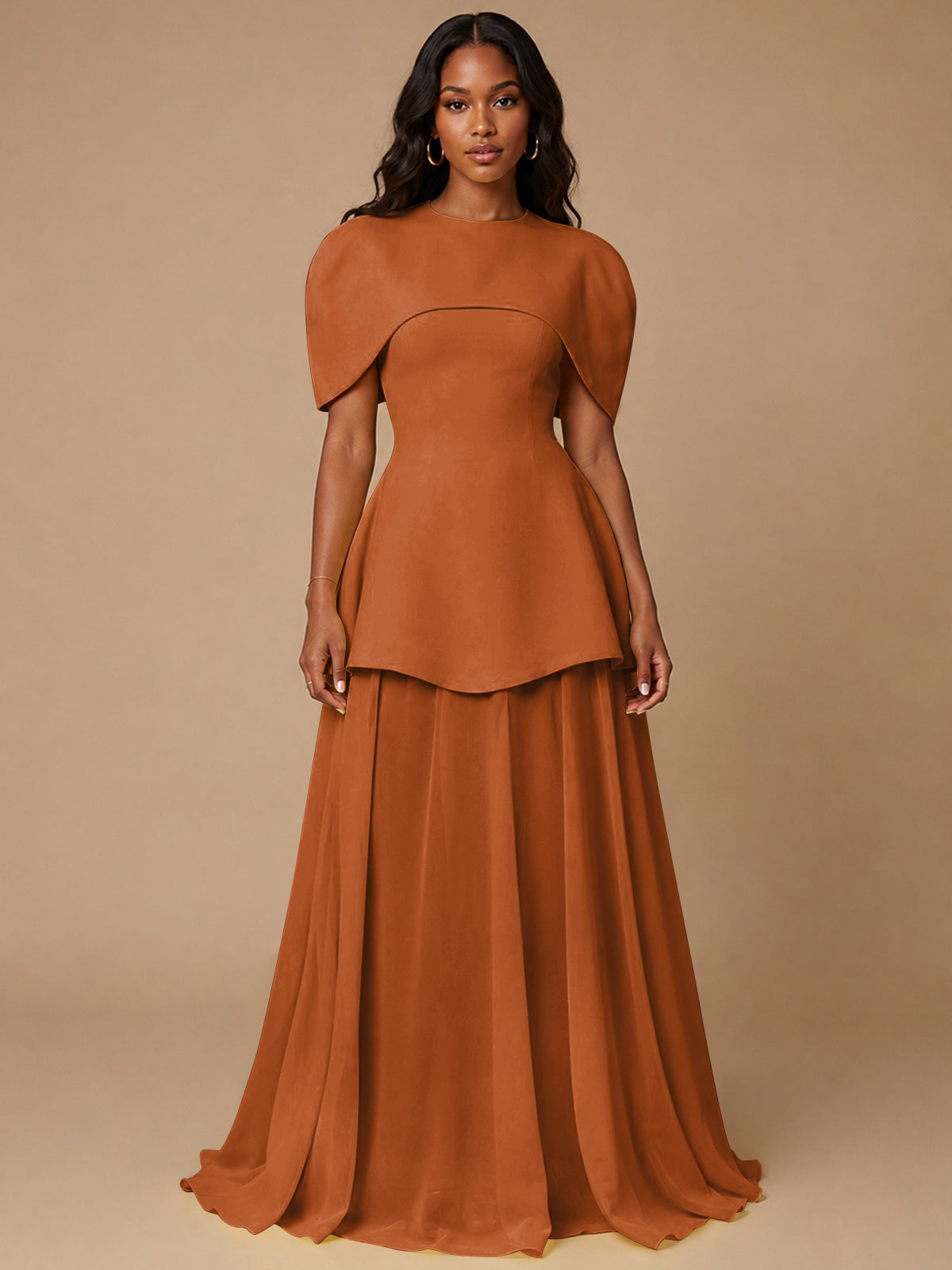Yellow Cape Sleeve Peplum Maxi Dress