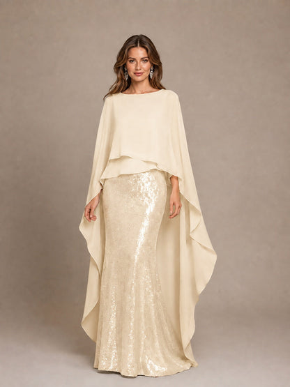Sage Green Sequin Cape Sleeve Mother of the Bride Gown