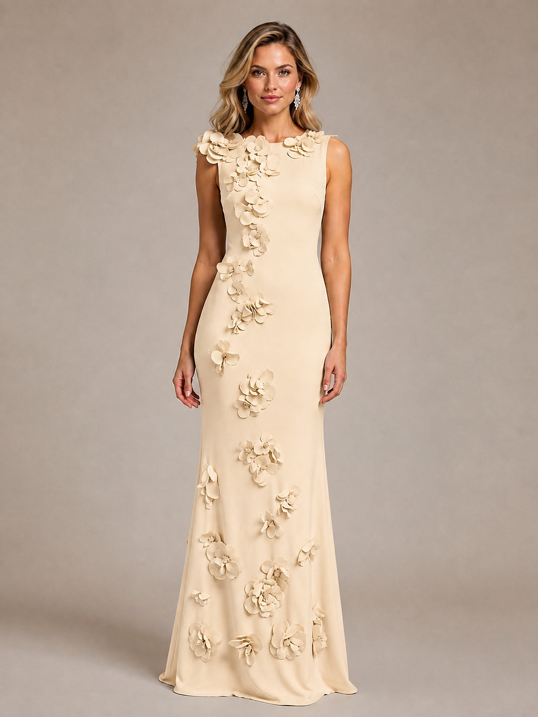 3D Floral Applique Mermaid Evening Gown for Wedding Guest