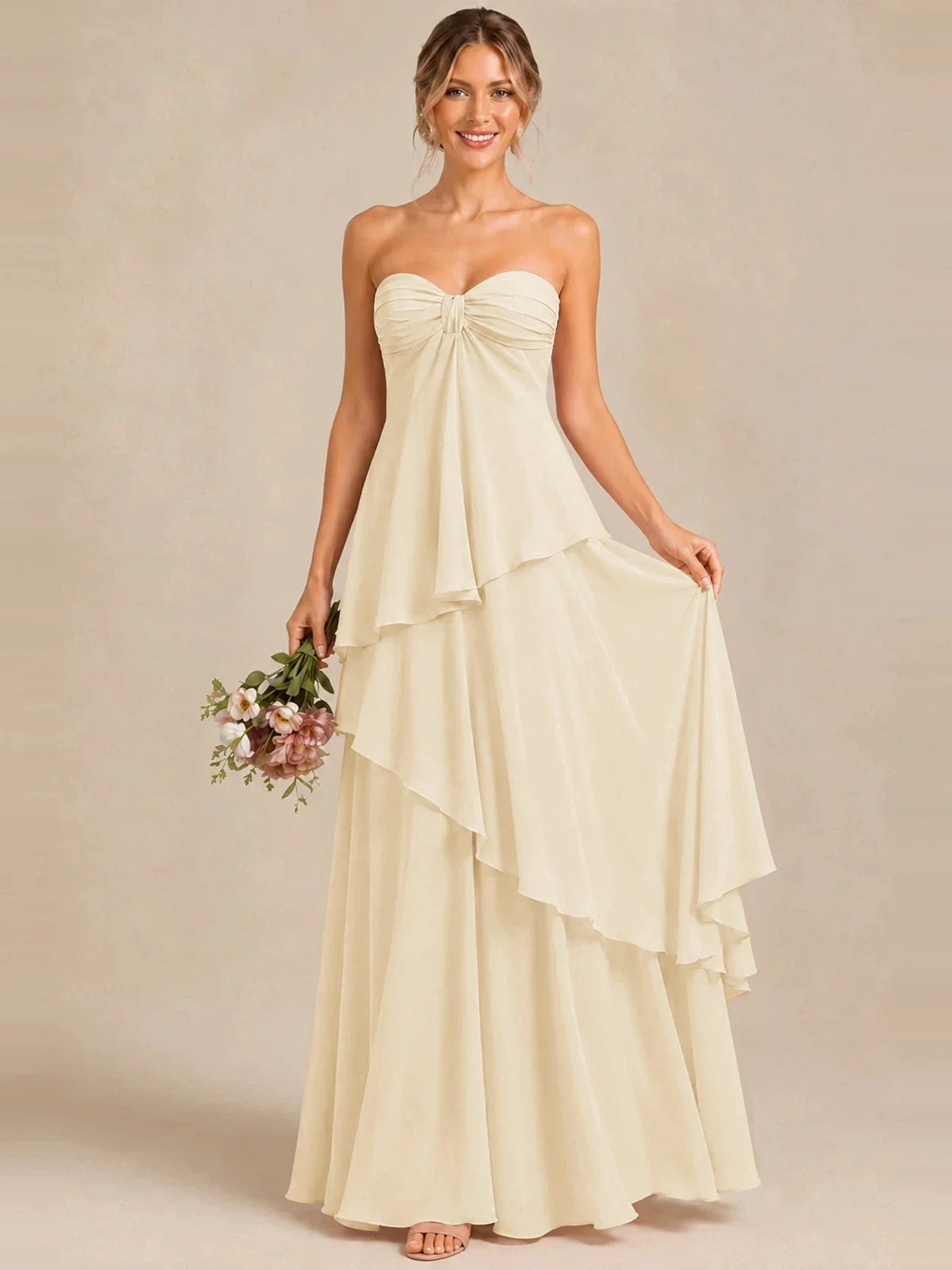 Strapless Chiffon Bridesmaid Dress with Tiered Ruffles