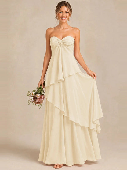 Strapless Chiffon Bridesmaid Dress with Tiered Ruffles