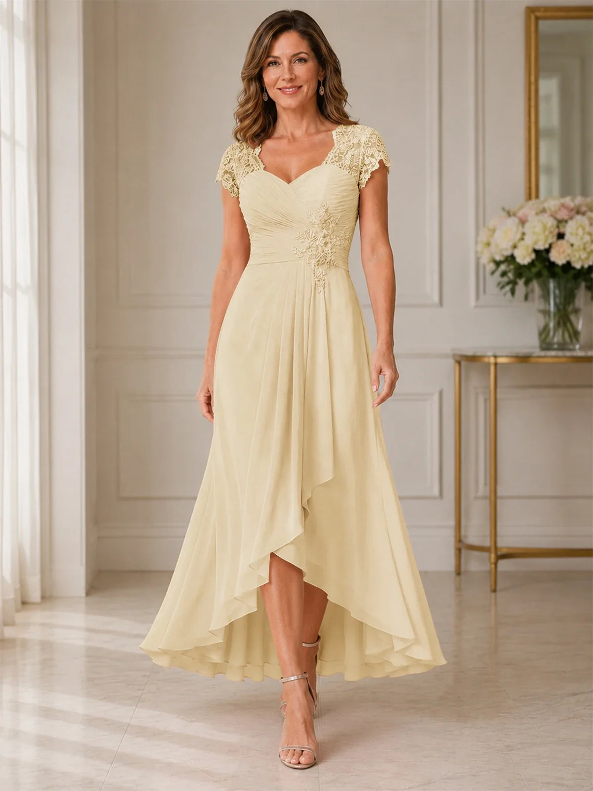 Chiffon Mother of the Bride & Groom Dress with Applique and Sequins