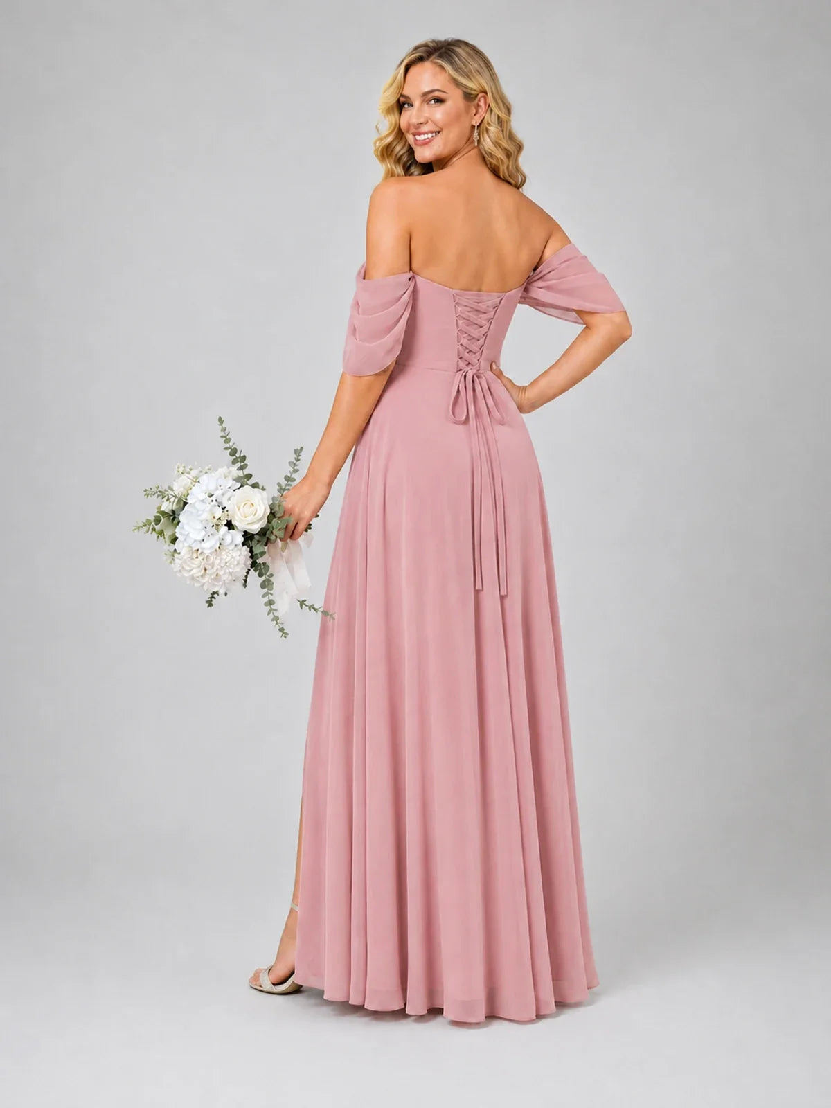 Off Shoulder Chiffon Bridesmaid Dress with Slit
