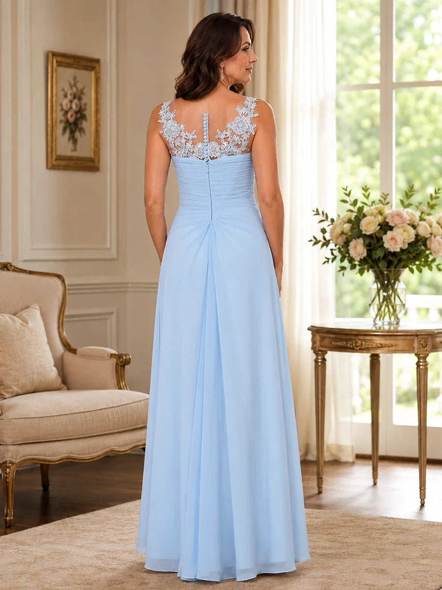 Elegant Chiffon Mother of the Bride Dress with Lace Applique and Cape Sleeves