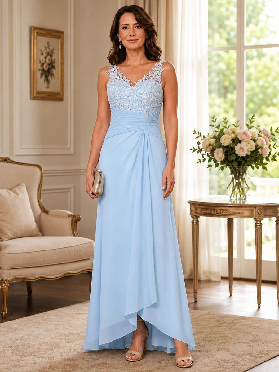 Elegant Chiffon Mother of the Bride Dress with Lace Applique and Cape Sleeves