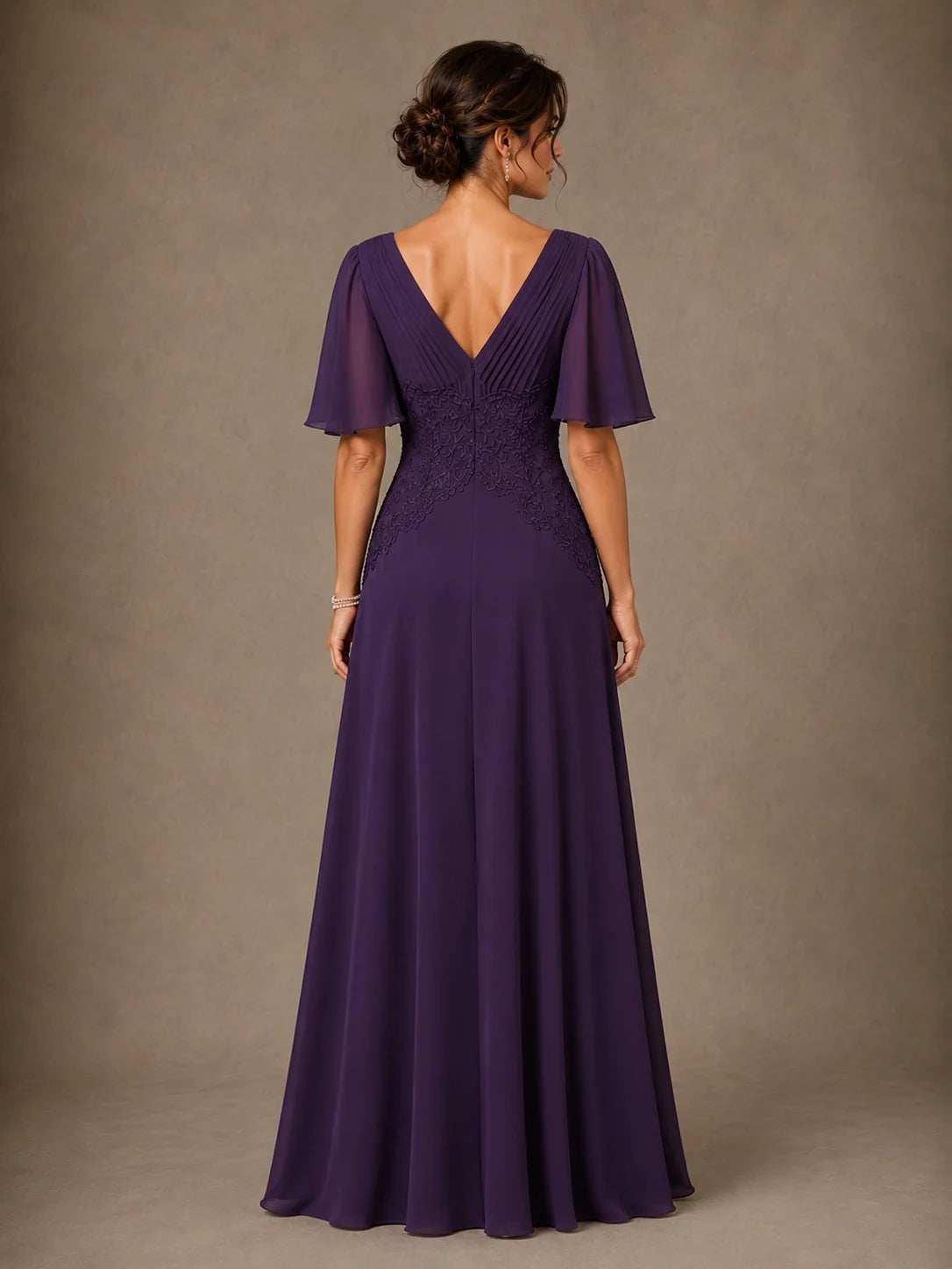V-Neck Chiffon Mother of the Bride Dress with Applique