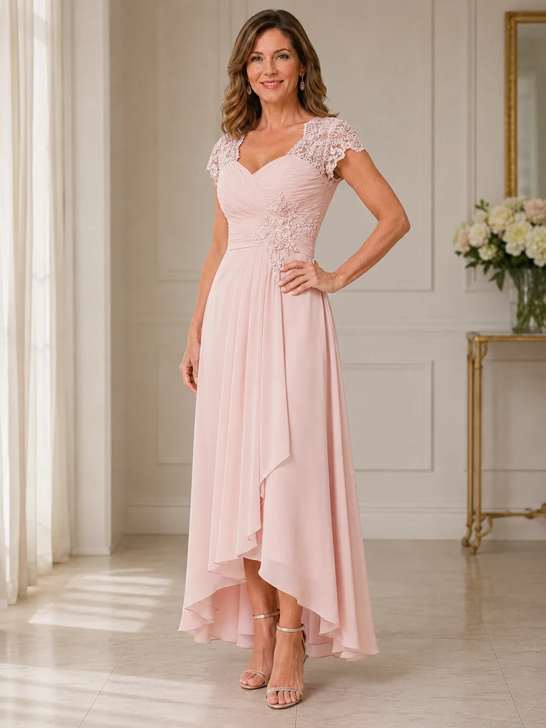 Chiffon Mother of the Bride & Groom Dress with Applique and Sequins