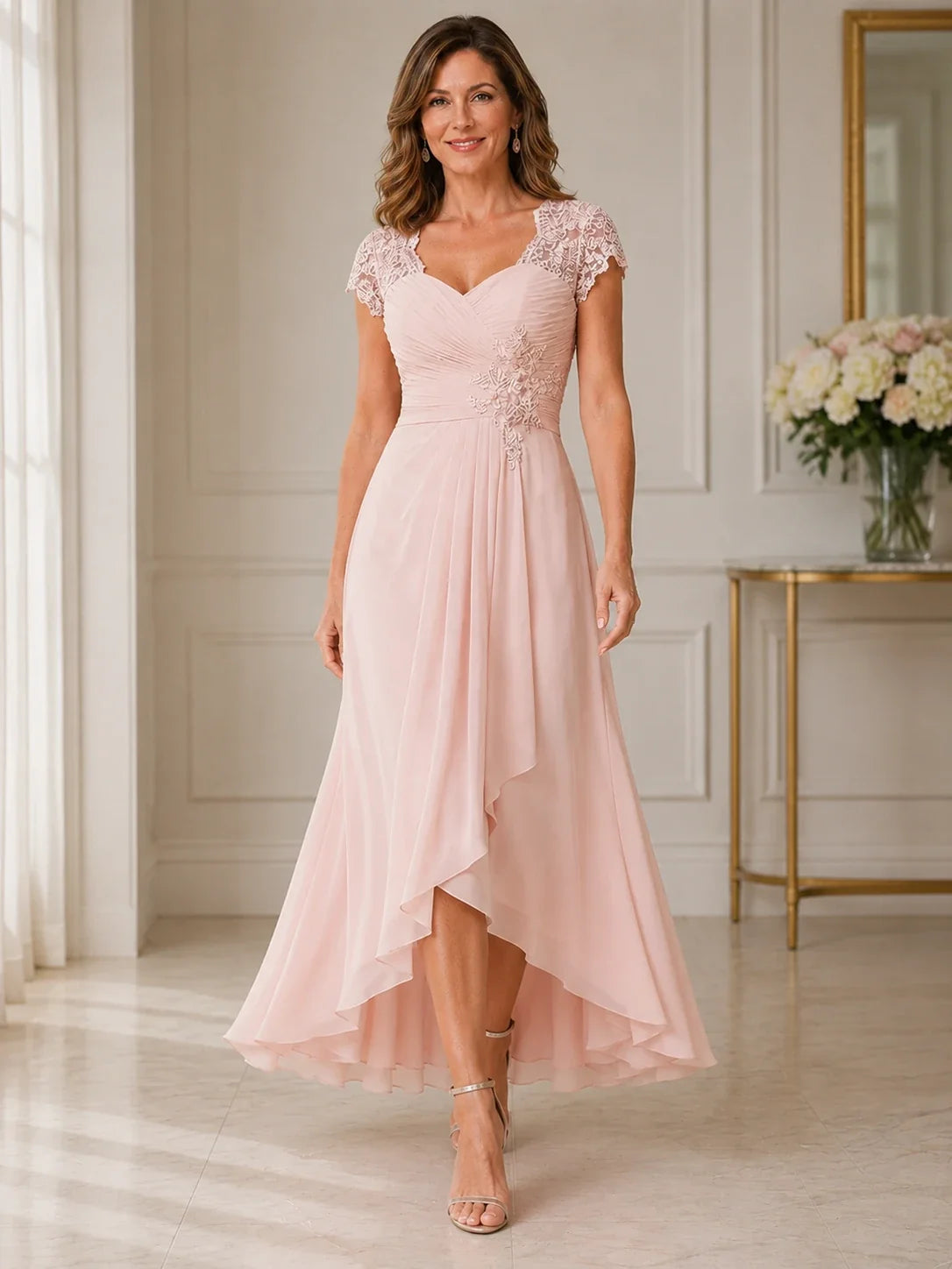 Chiffon Mother of the Bride & Groom Dress with Applique and Sequins