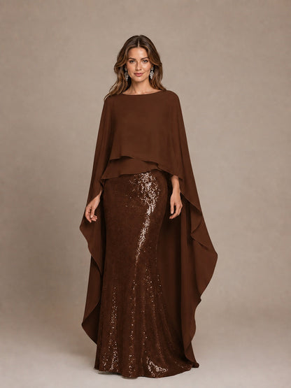 Sage Green Sequin Cape Sleeve Mother of the Bride Gown