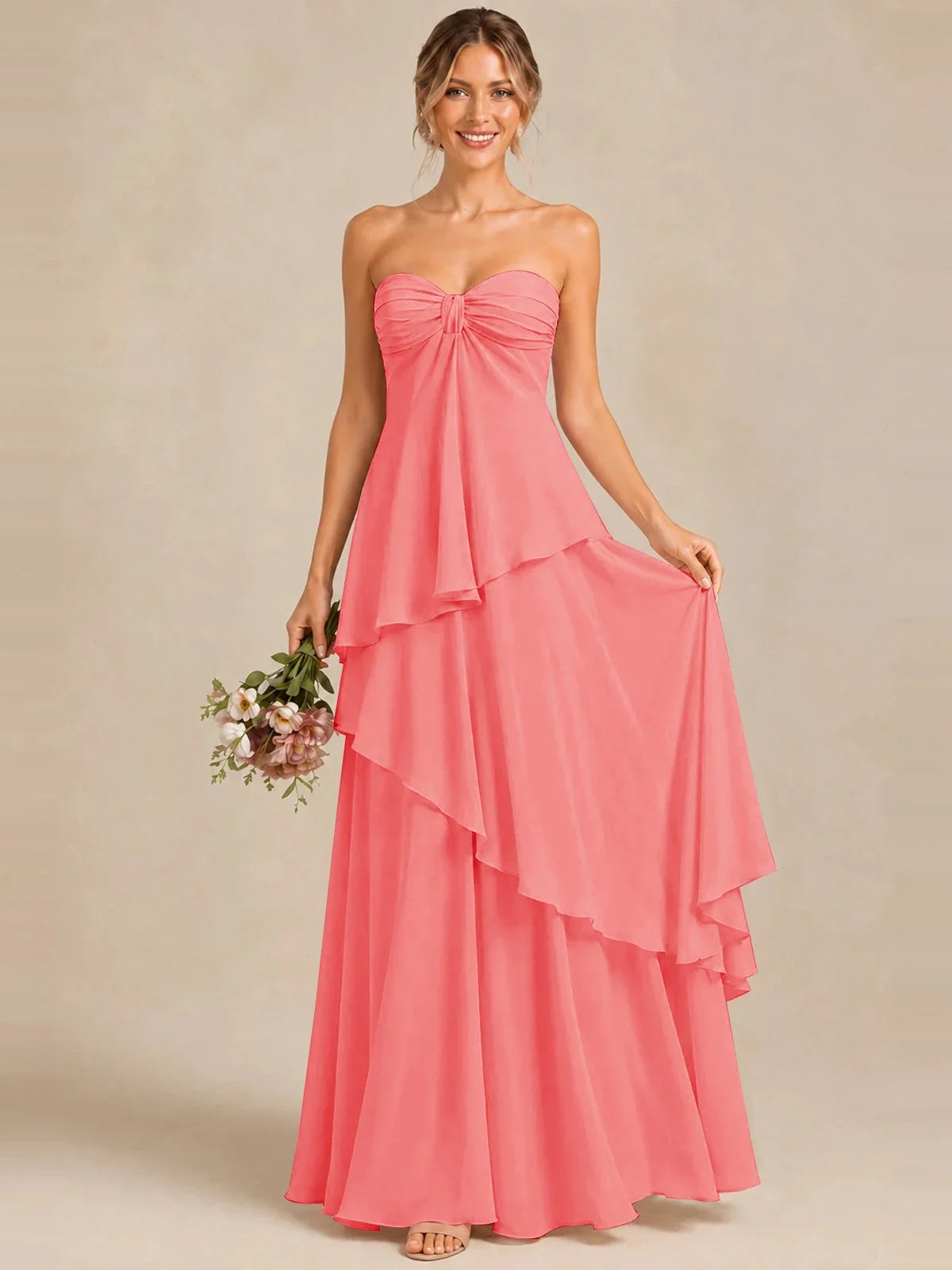 Strapless Chiffon Bridesmaid Dress with Tiered Ruffles