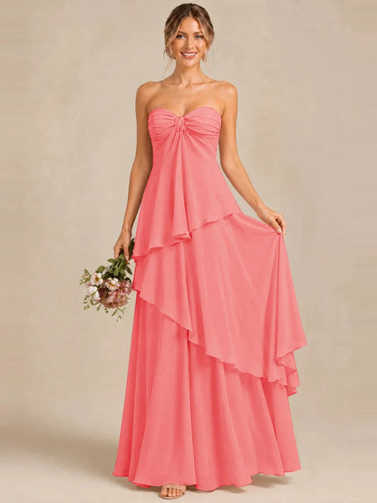 Strapless Chiffon Bridesmaid Dress with Tiered Ruffles