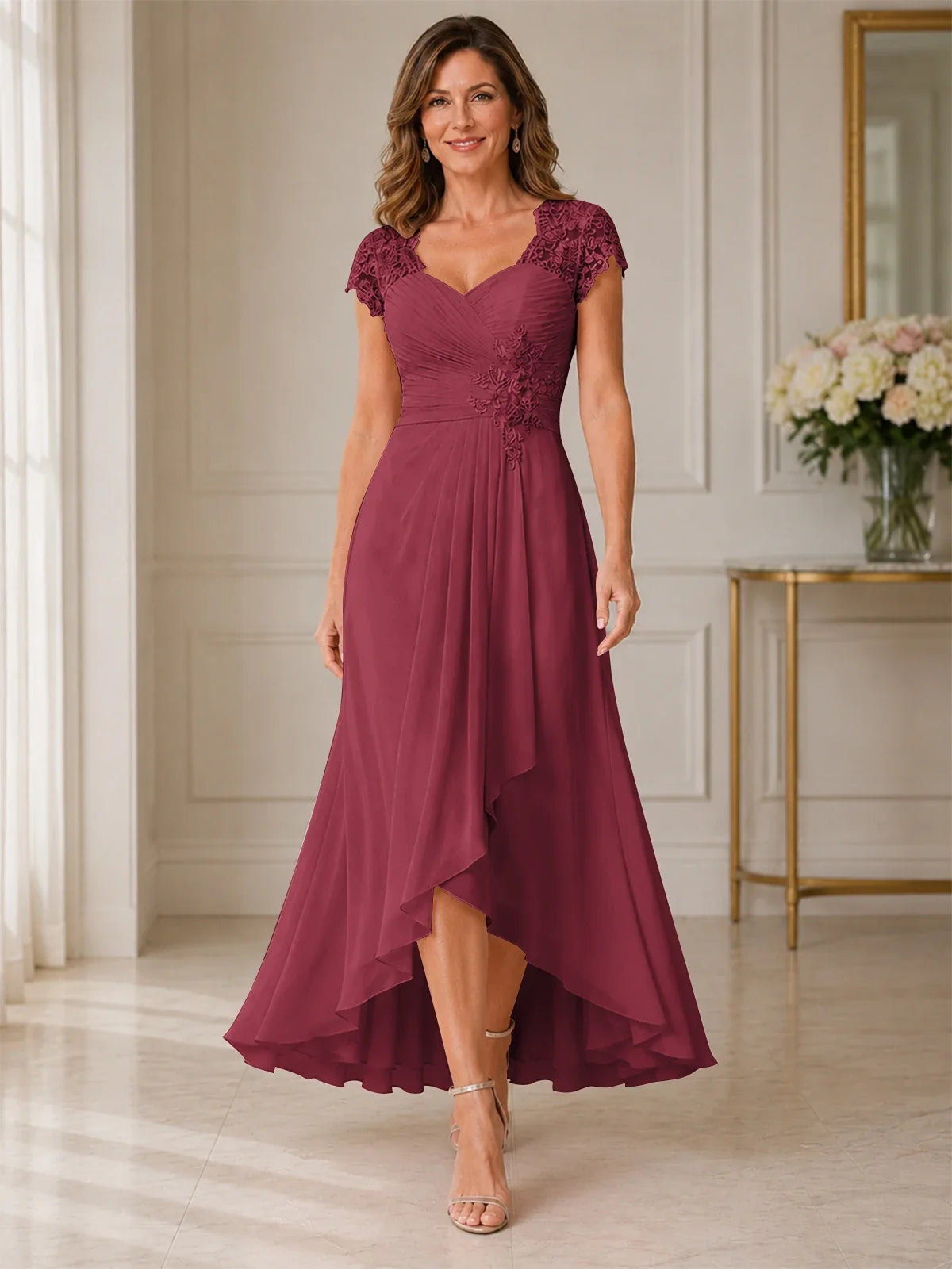 Chiffon Mother of the Bride & Groom Dress with Applique and Sequins