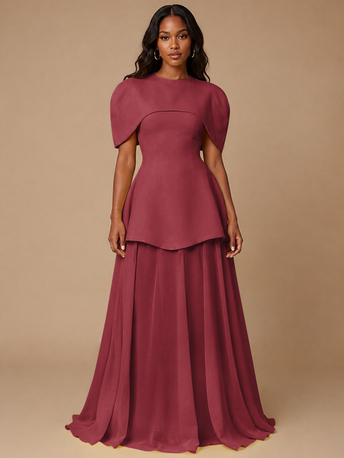 Yellow Cape Sleeve Peplum Maxi Dress