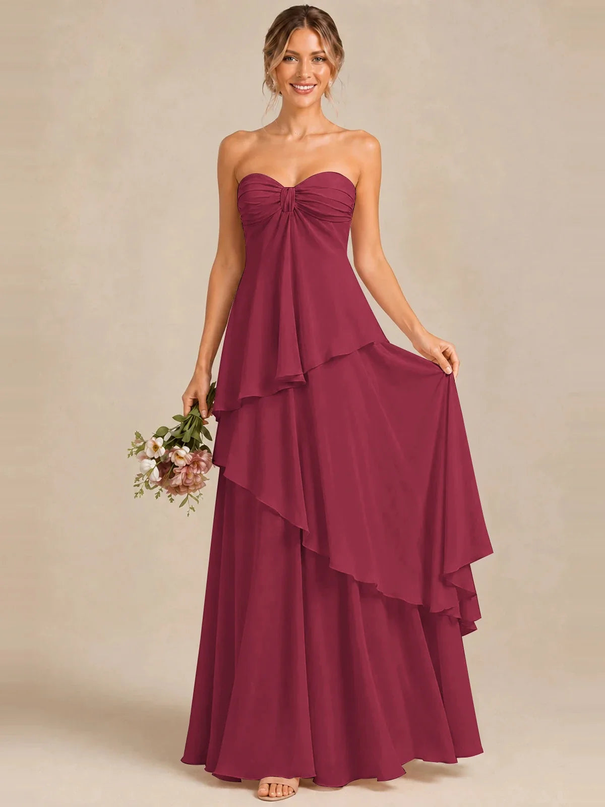 Strapless Chiffon Bridesmaid Dress with Tiered Ruffles