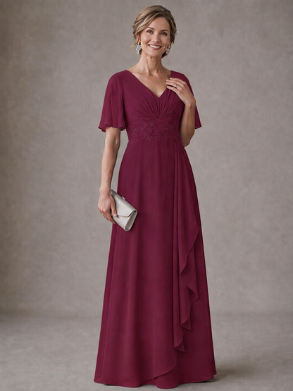 V-Neck Chiffon Lace Mother of the Bride Dresses