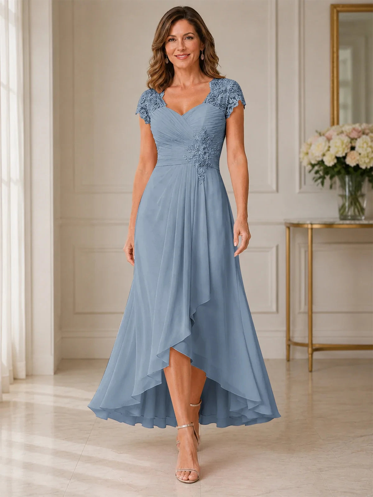Chiffon Mother of the Bride & Groom Dress with Applique and Sequins