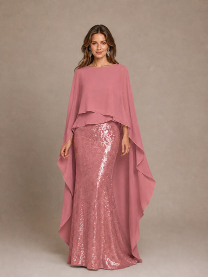 Sage Green Sequin Cape Sleeve Mother of the Bride Gown