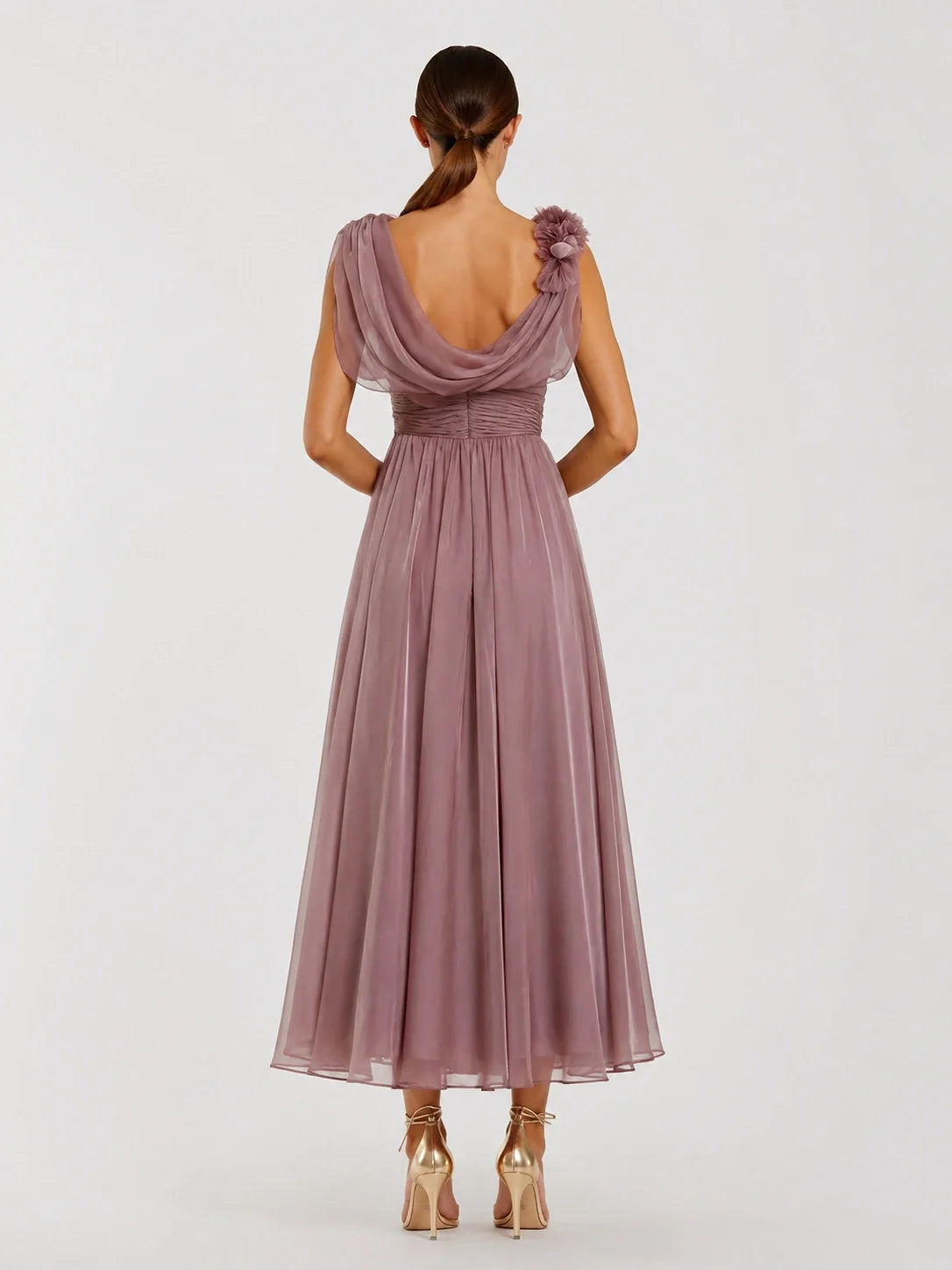 Dusty Rose Chiffon Mother of the Bride Dress with Floral Applique