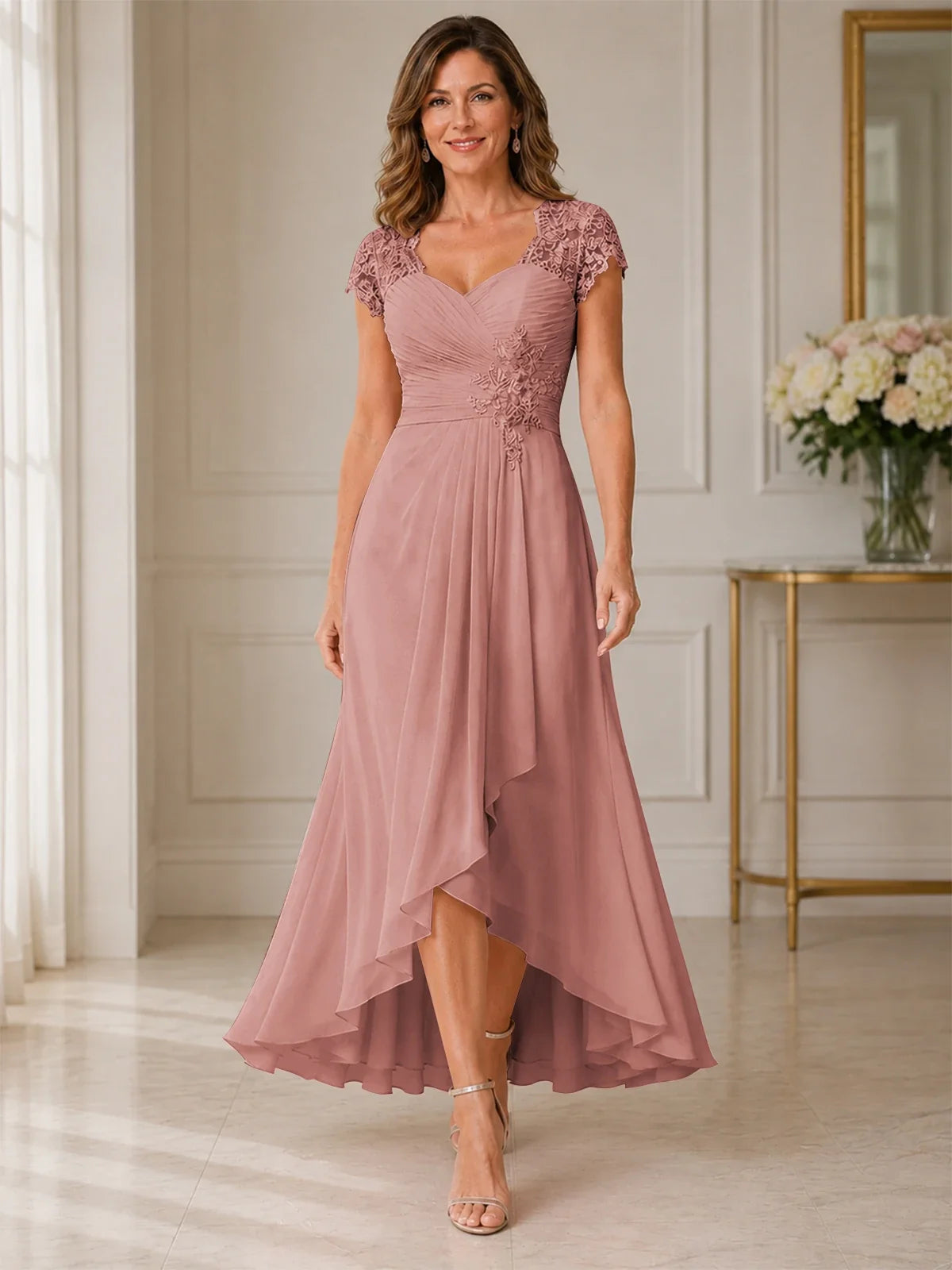Chiffon Mother of the Bride & Groom Dress with Applique and Sequins