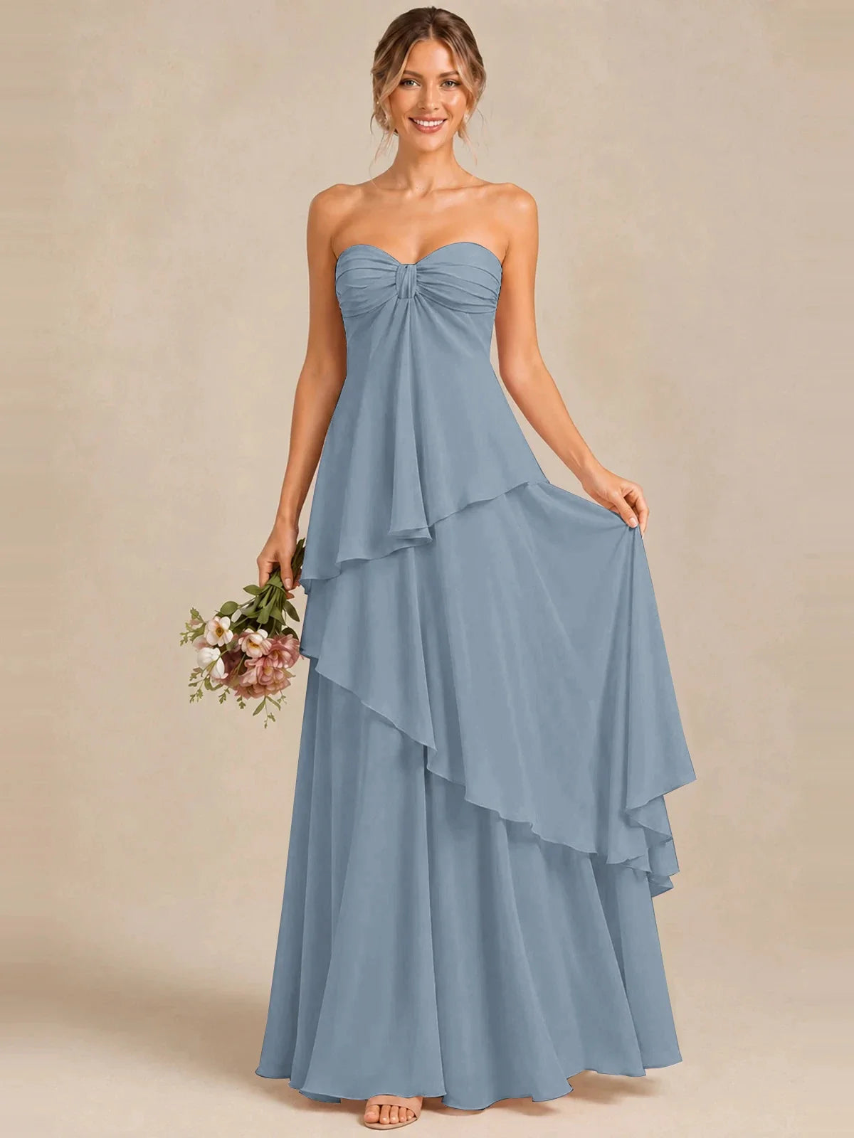 Strapless Chiffon Bridesmaid Dress with Tiered Ruffles