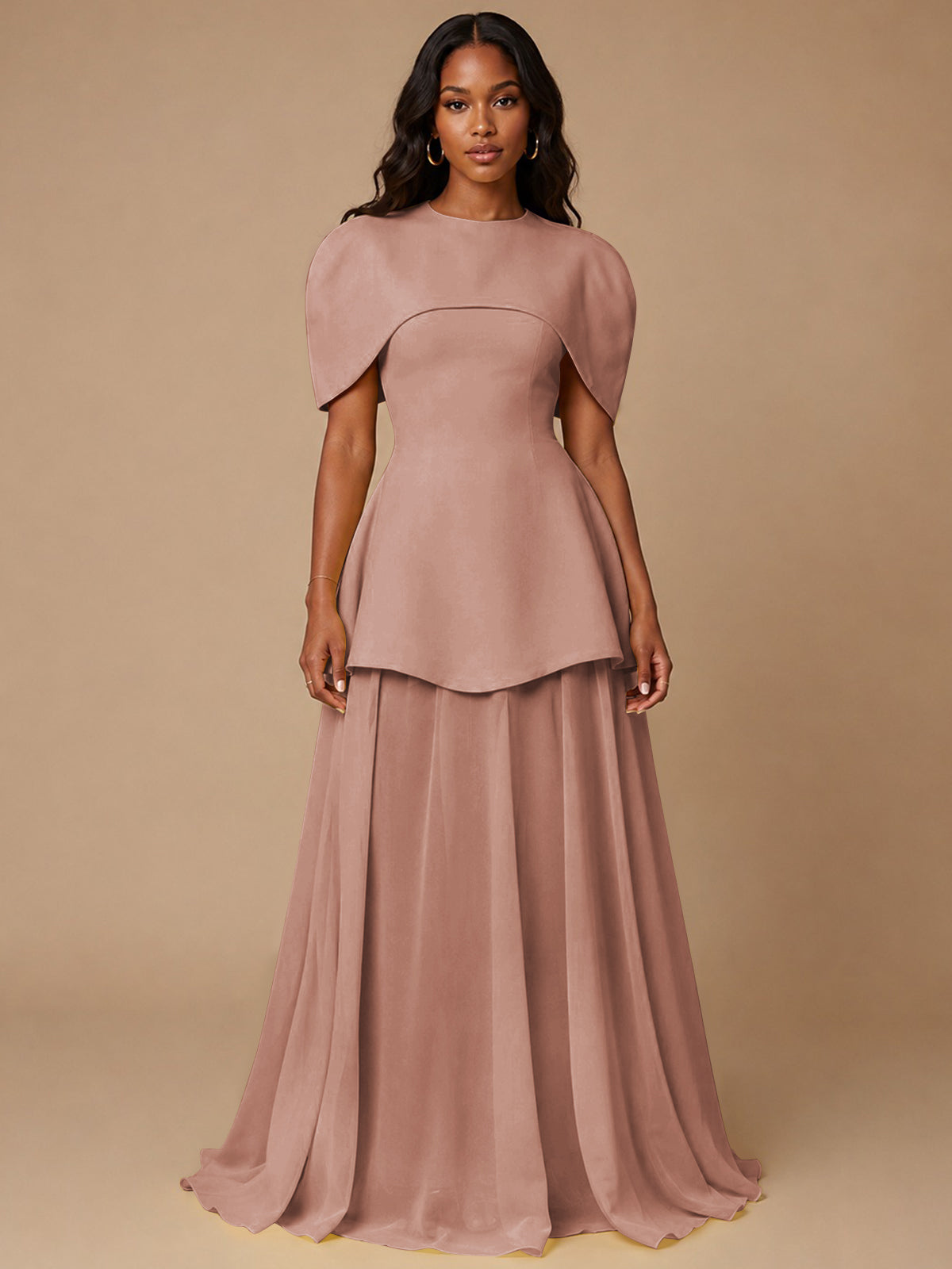Yellow Cape Sleeve Peplum Maxi Dress
