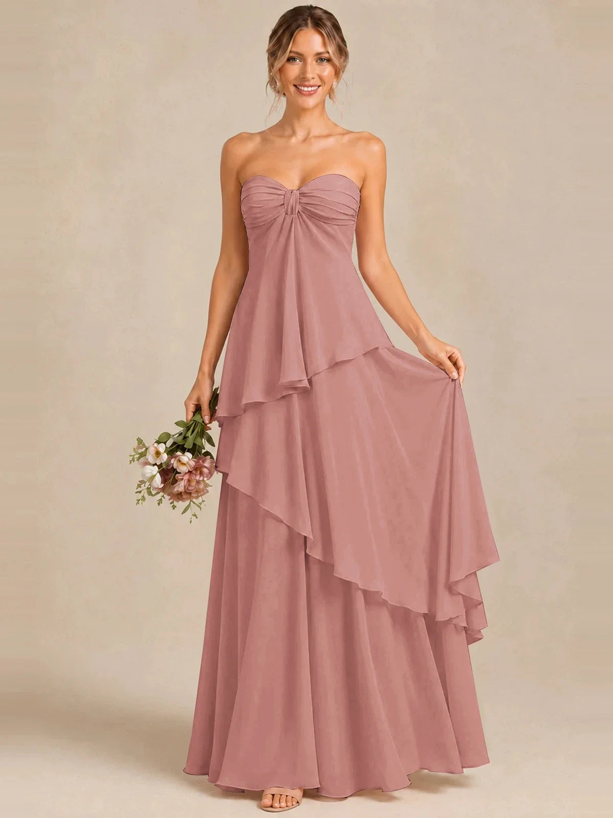 Strapless Chiffon Bridesmaid Dress with Tiered Ruffles