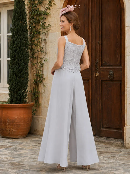Elegant 3-Piece Chiffon Mother of the Bride Pantsuit with Floral Applique Jacket