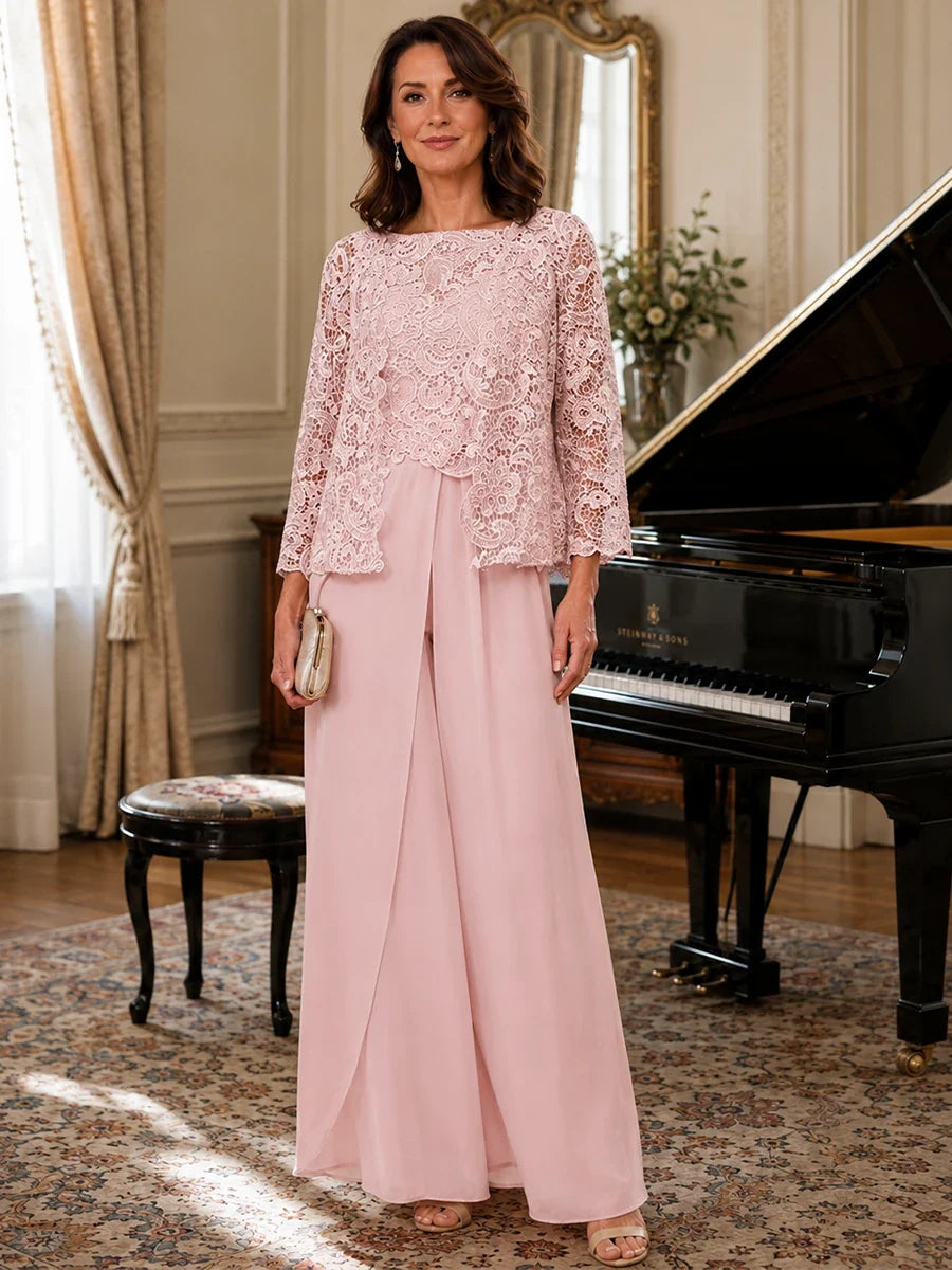 Elegant 3-Piece Chiffon Mother of the Bride Pantsuit with Floral Applique Jacket