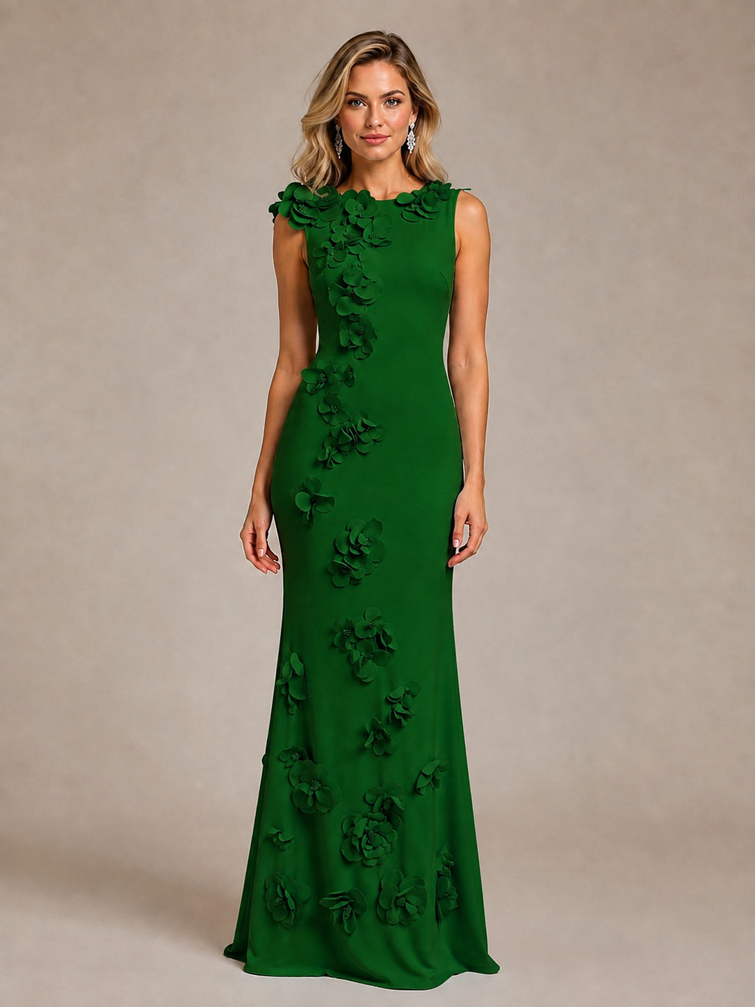 3D Floral Applique Mermaid Evening Gown for Wedding Guest