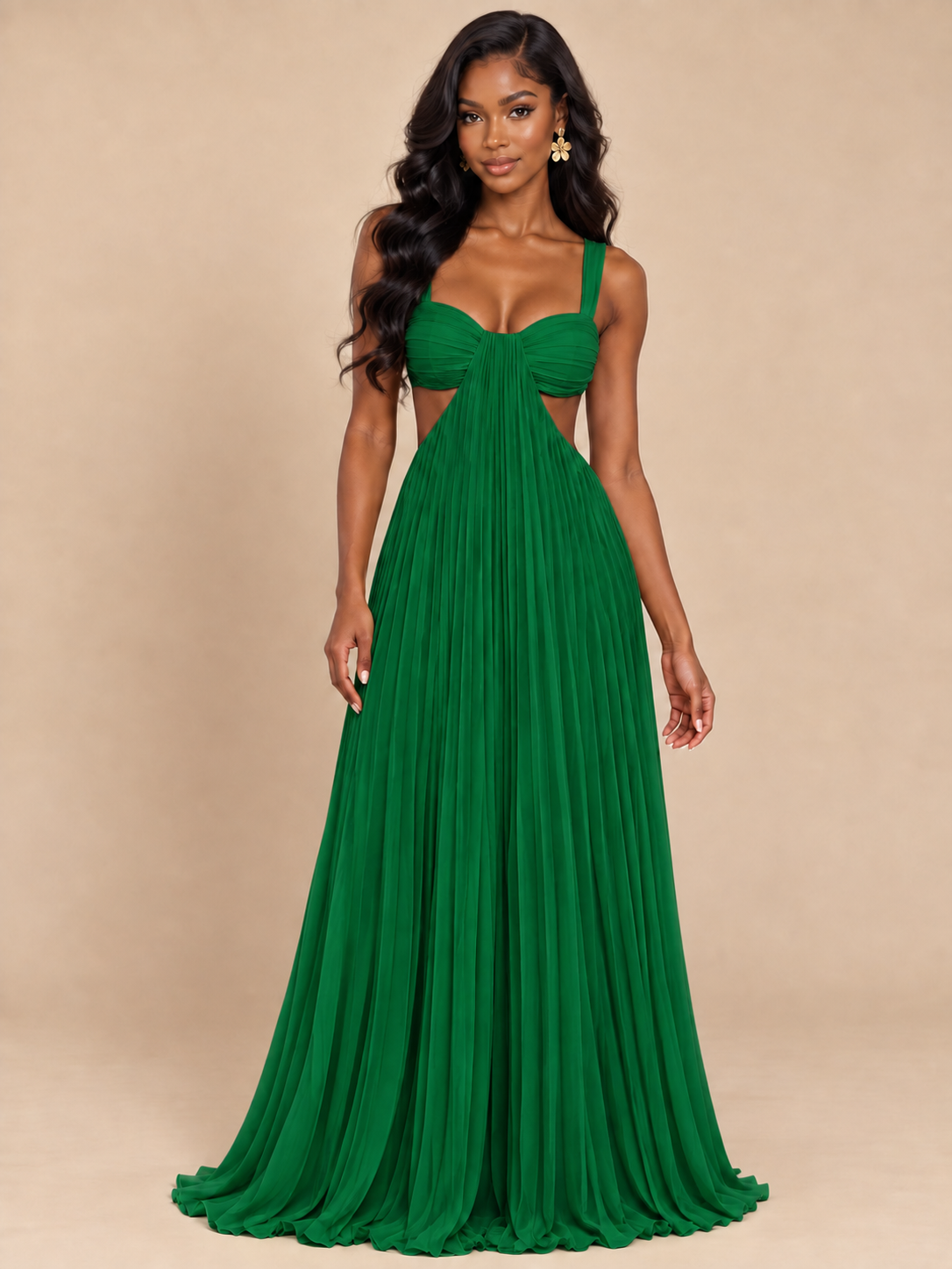 Butter Yellow Pleated Cutout Maxi Dress