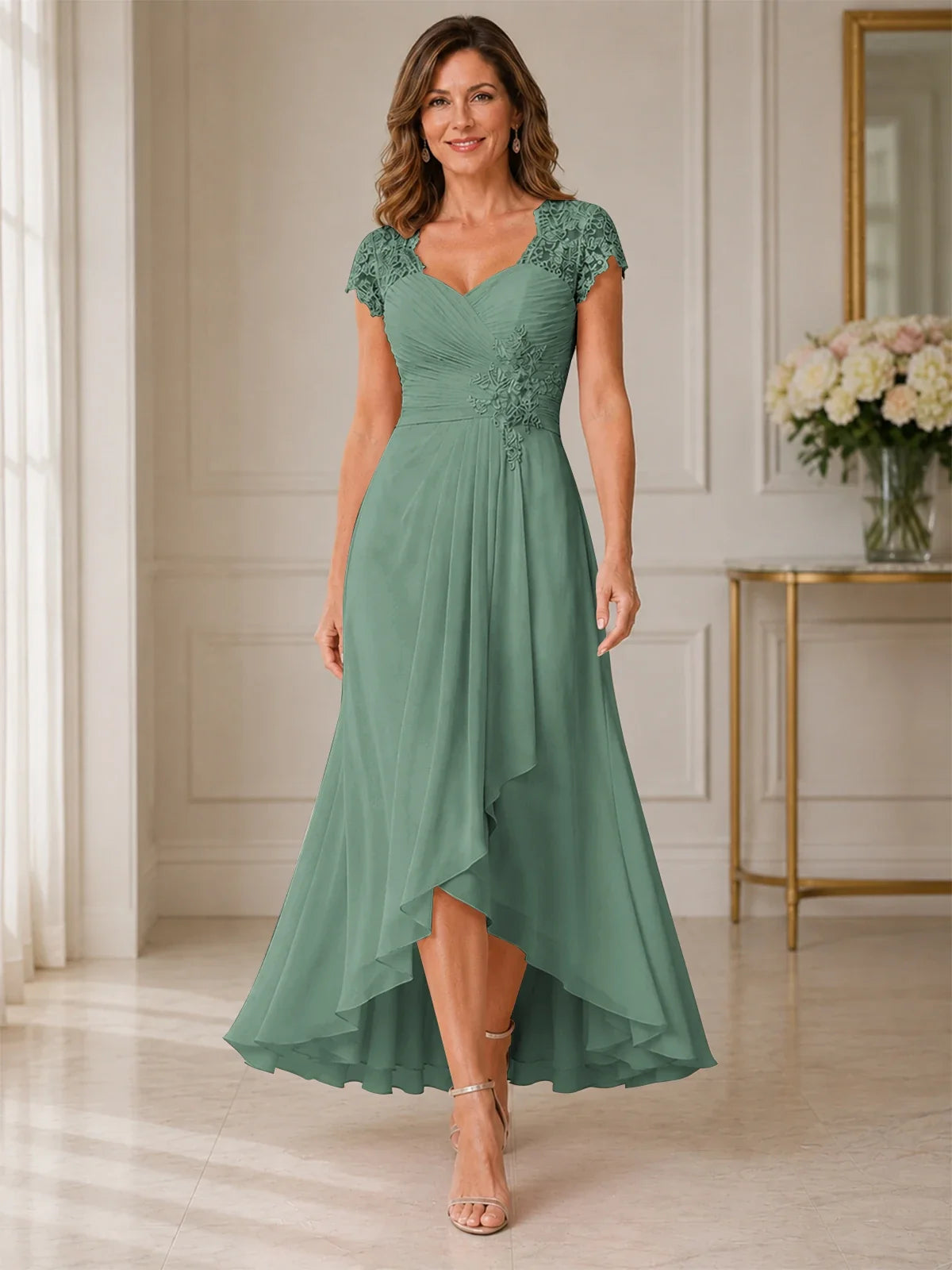 Chiffon Mother of the Bride & Groom Dress with Applique and Sequins