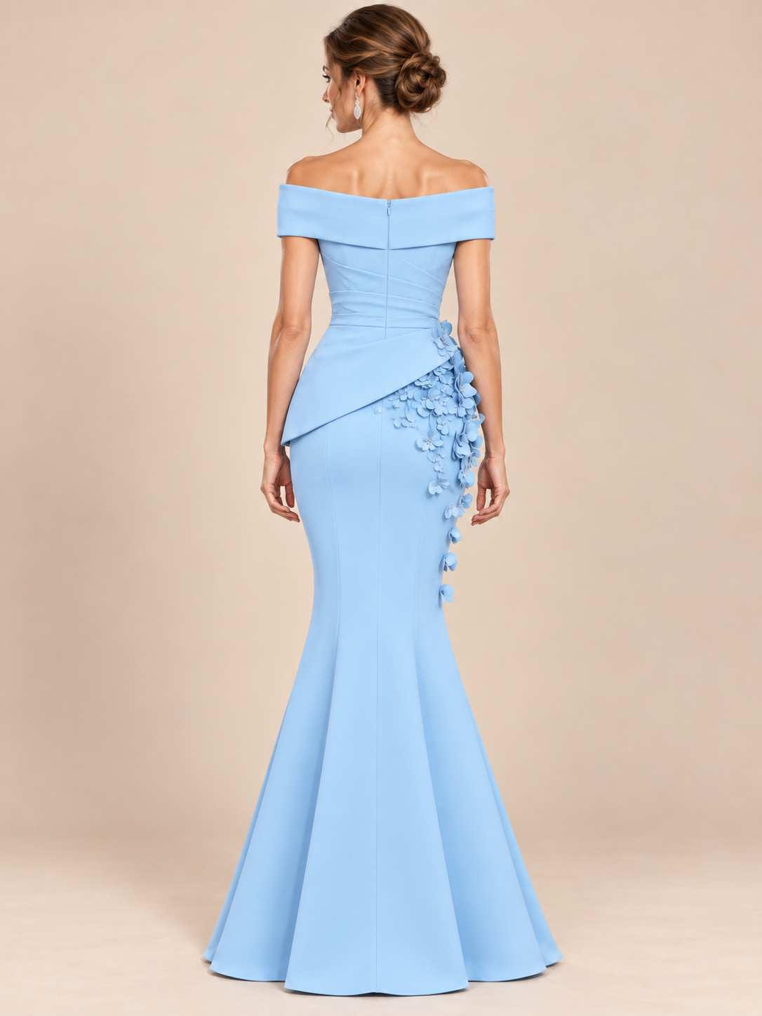 Light Blue Off Shoulder Mermaid Mother of the Bride Dress with 3D Floral Applique